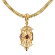 Kent Raible 18 Karat Gold Pink and Ruby Prayer Wheel Pendant with Granulation