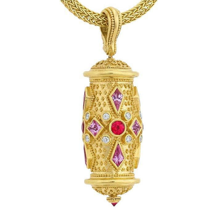 Prayer Wheel Pendant Enhancer Ruby Sapphire Diamond