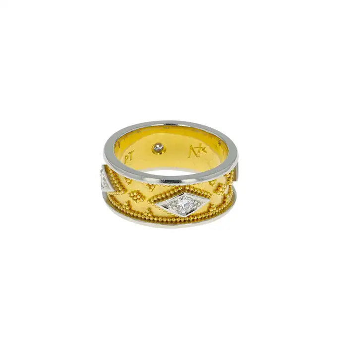 Gold and Platinum Band Ring with Diamonds