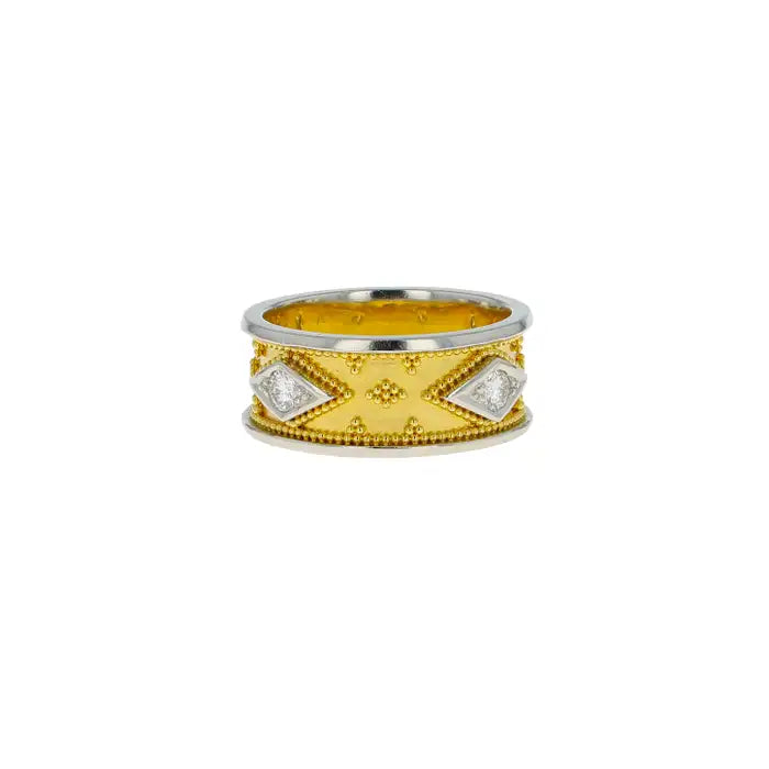 Gold and Platinum Band Ring with Diamonds
