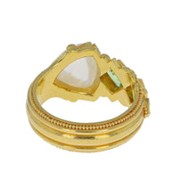 Asymmetrical Moonstone and Green Garnet Ring