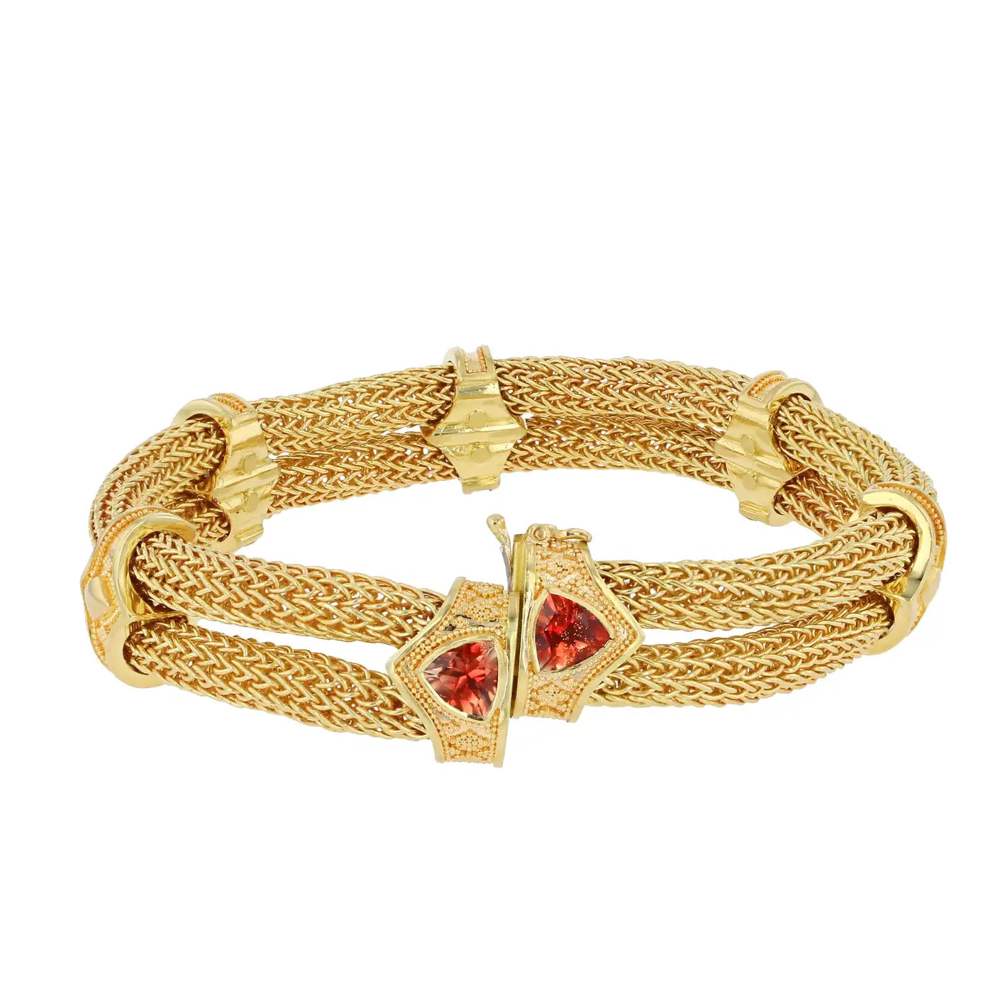 18Karat Gold Chain Bracelet with Sunstones and Fine Granulation