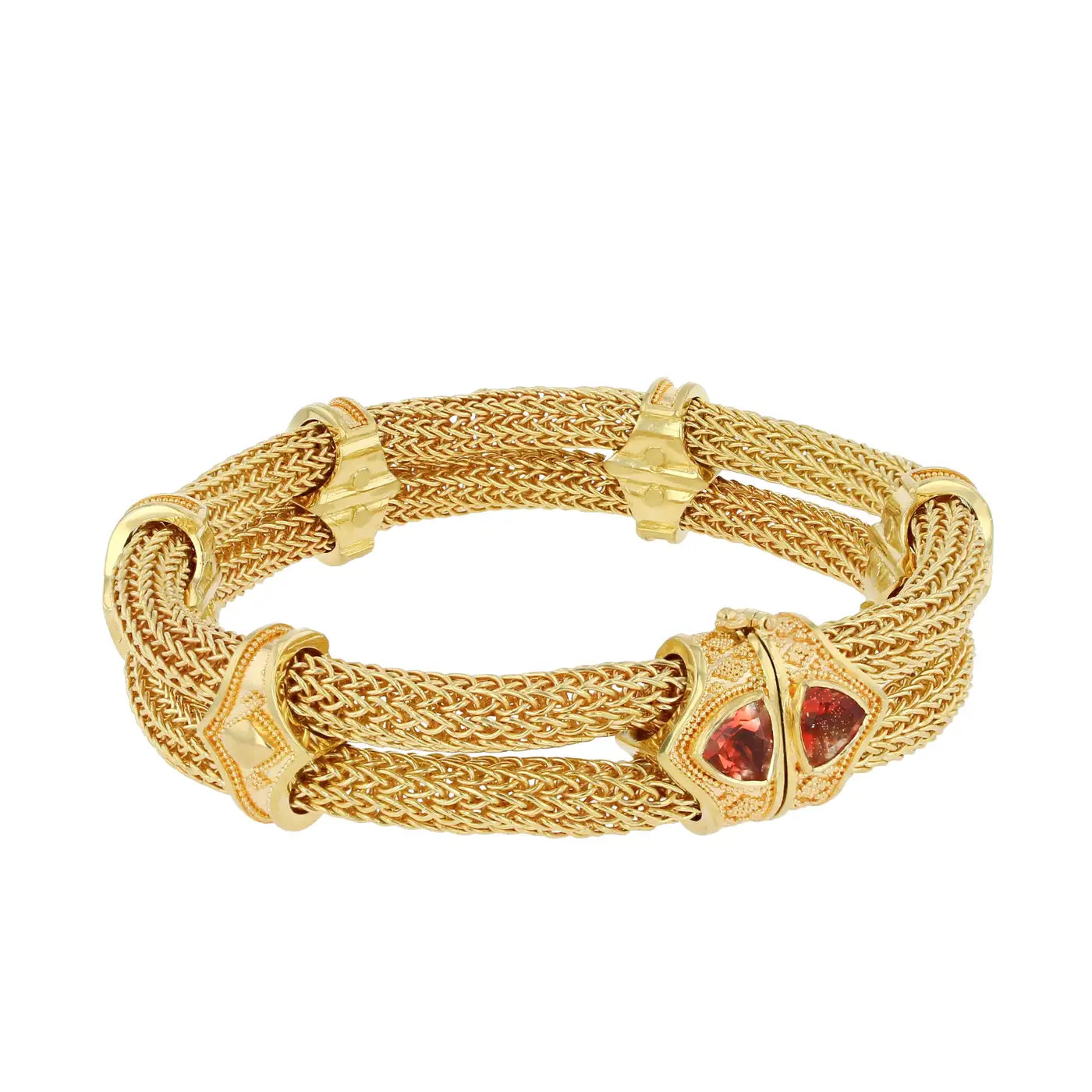 18Karat Gold Chain Bracelet with Sunstones and Fine Granulation