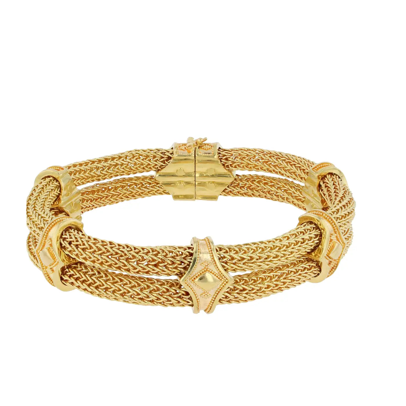 18Karat Gold Chain Bracelet with Sunstones and Fine Granulation