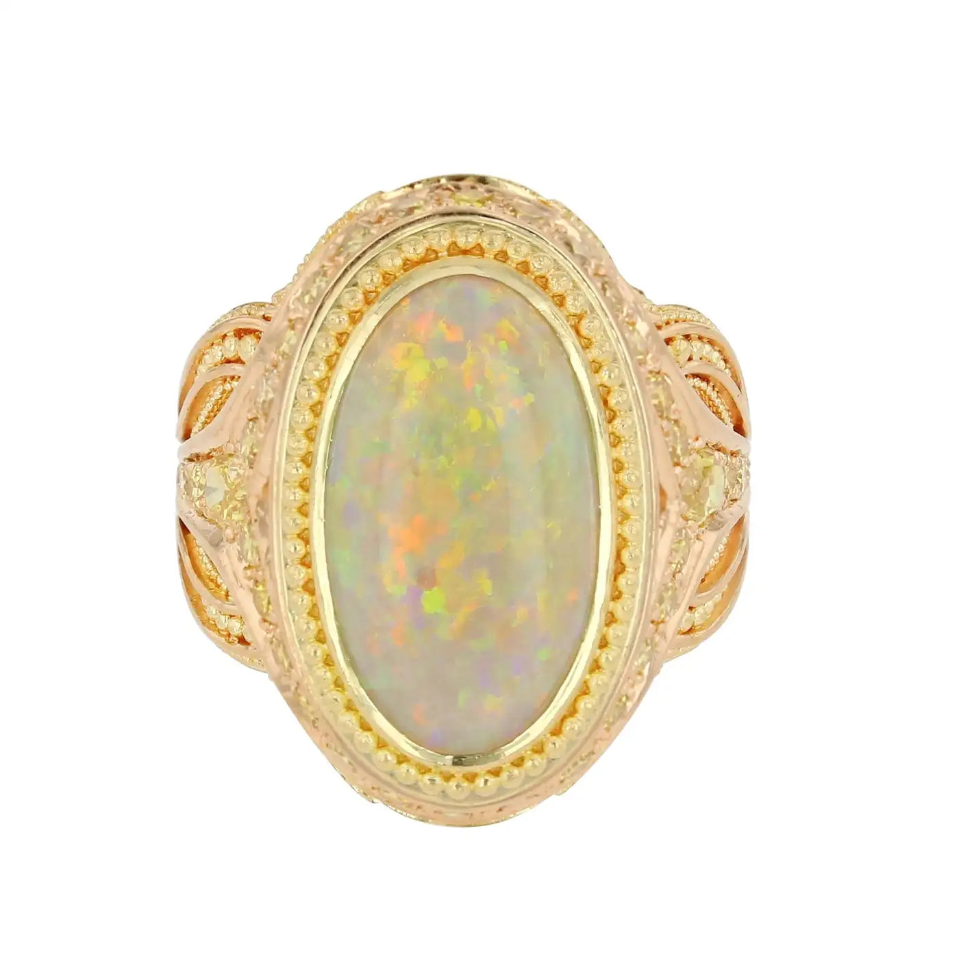 4ct Australian Opal and Yellow Diamond 18k Gold Cocktail Ring