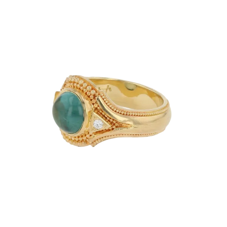 Round Seafoam Tourmaline Cabochon Ring with Diamond accents