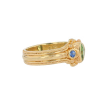 18K Gold Cocktail Ring with Seafoam Tourmaline and Blue Sapphire