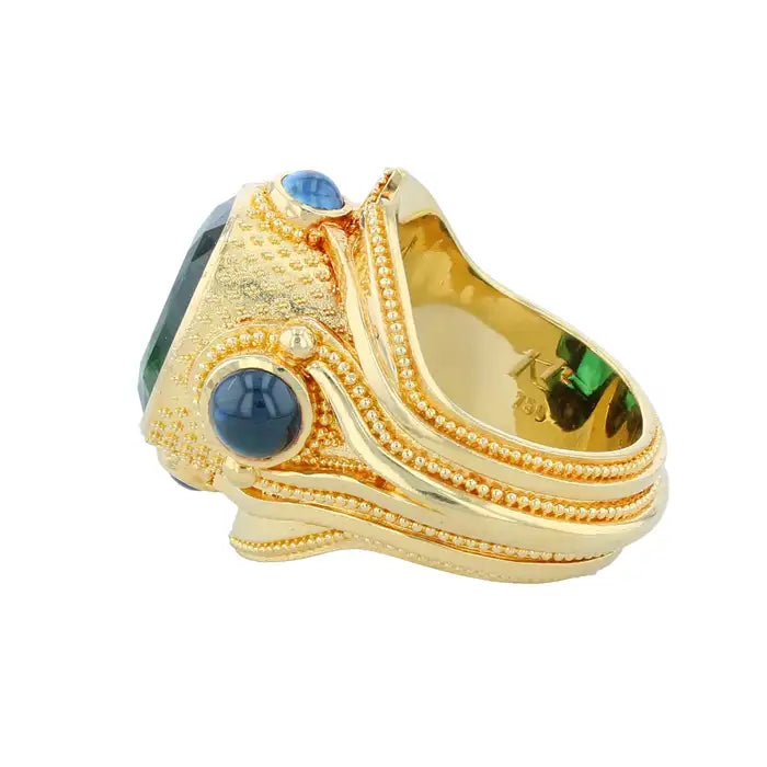Green Tourmaline and Blue Sapphire Cocktail Ring