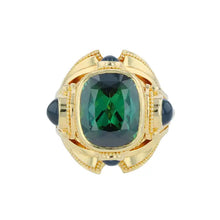 Green Tourmaline and Blue Sapphire Cocktail Ring
