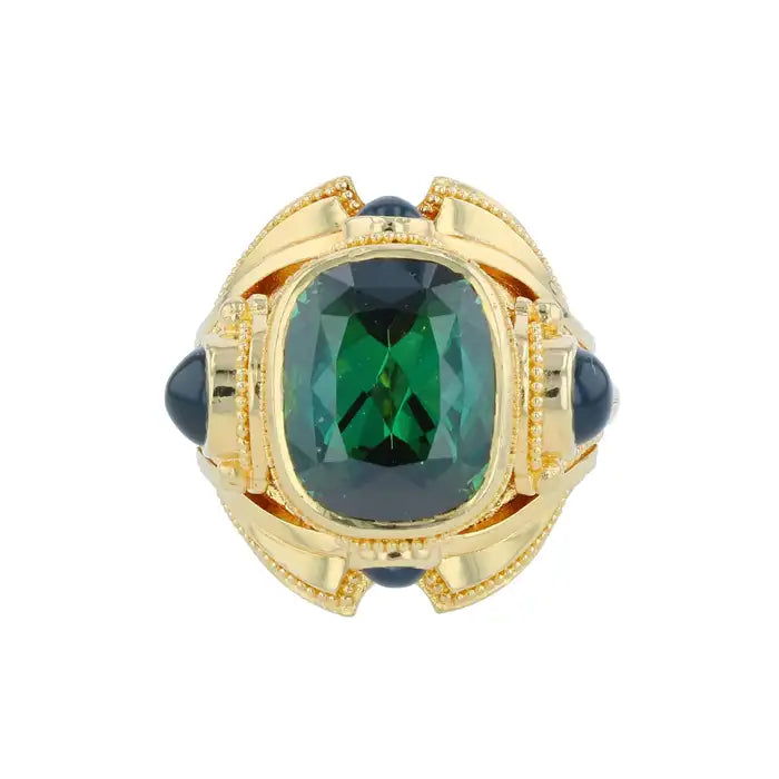 Green Tourmaline and Blue Sapphire Cocktail Ring