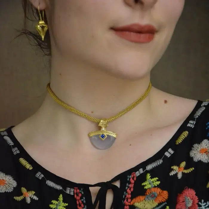 Chalcedony, Sapphire, Diamond Pendant Enhancer