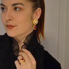 18 Karat Gold Rubellite and Mabe Pearl Earring with Diamonds