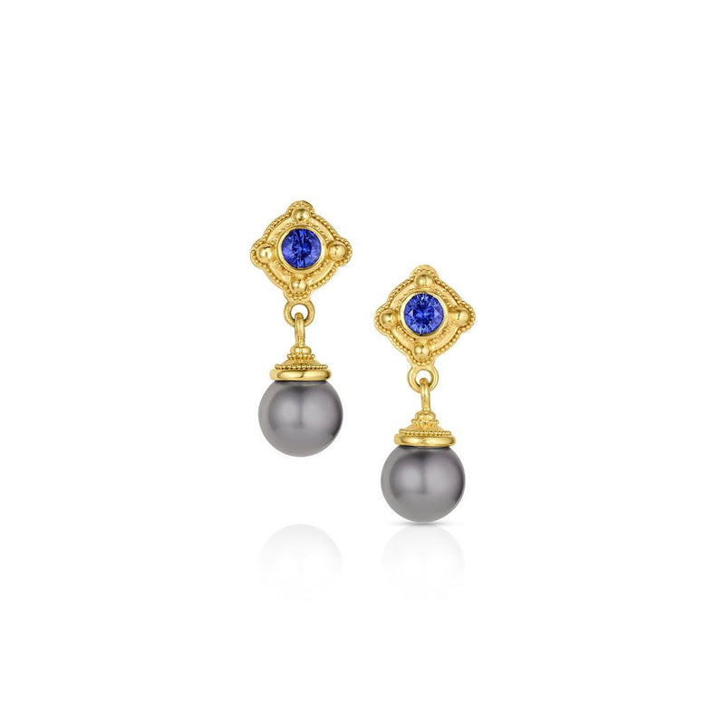 Blue Sapphire and Pearl Earrings