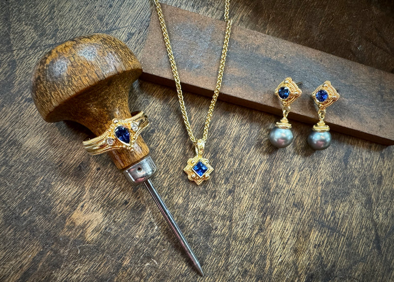 Blue Sapphire and Pearl Earrings