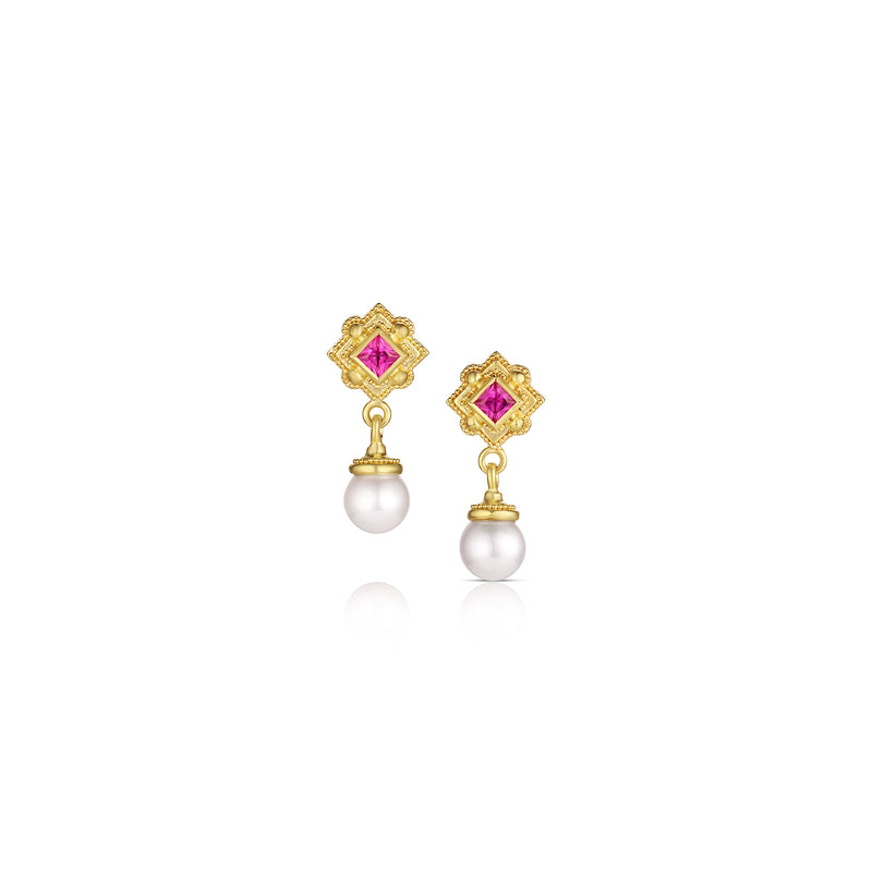 Pink Sapphire & pearl earrings