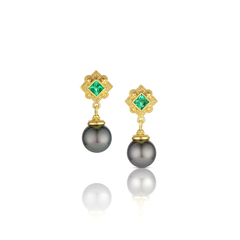Emerald & pearl earrings