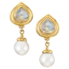 Moonstone and Pearls Drop Earrings with Granulation