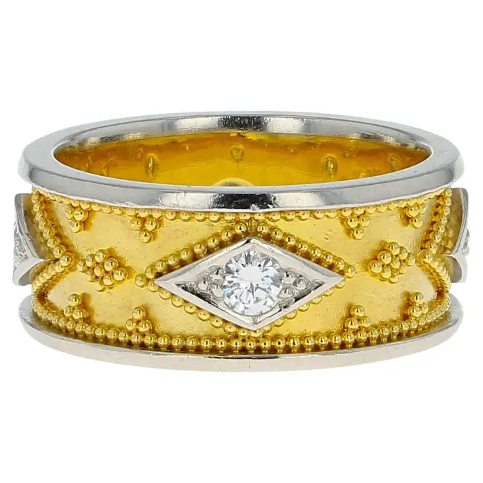 Gold and Platinum Band Ring with Diamonds