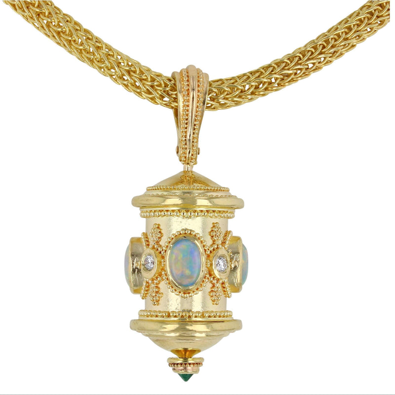 Opal and Diamond Prayer Wheel Pendant