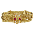 Kent Raible Triple Strand Woven Chain Bracelet with Rubies and Diamonds