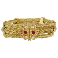 Kent Raible Triple Strand Woven Chain Bracelet with Rubies and Diamonds