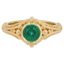 Round Emerald Solitaire Ring with Granulation