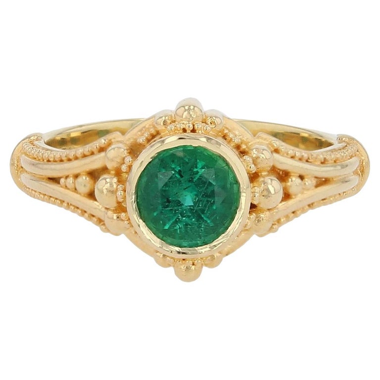 Round Emerald Solitaire Ring with Granulation