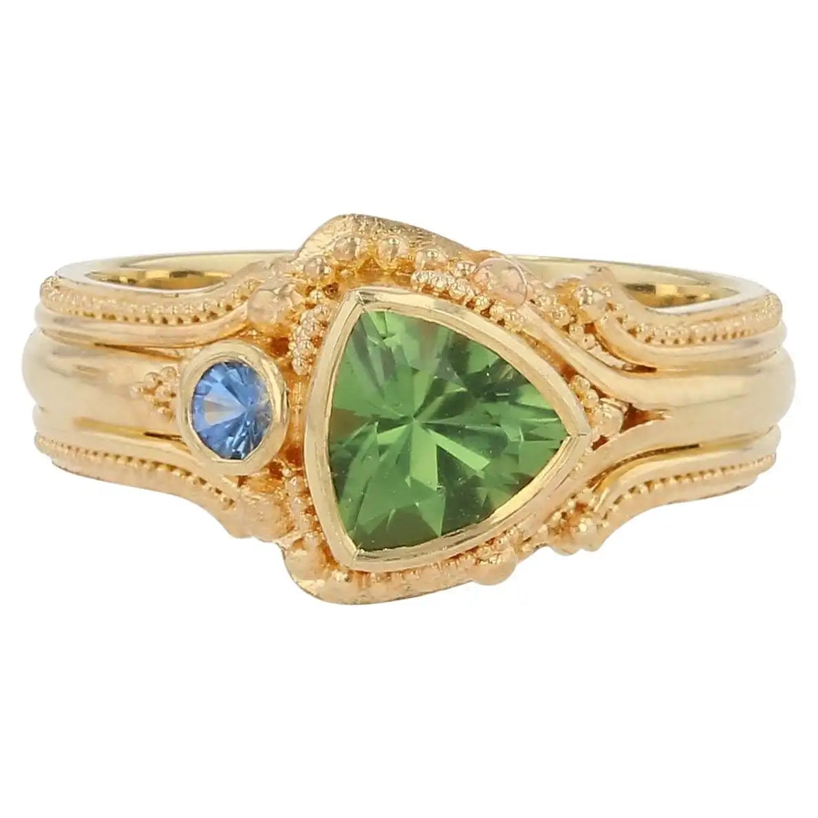 18K Gold Cocktail Ring with Seafoam Tourmaline and Blue Sapphire
