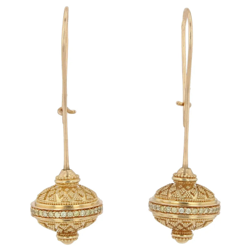 Kent Raible 18k Gold Flying Saucer Earrings with Yellow Diamonds and Granulation