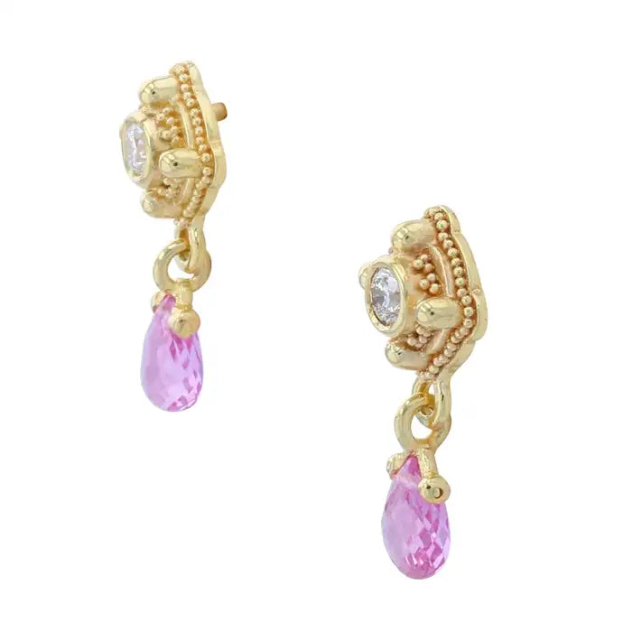 Diamond, Pink Sapphire Drop Earrings