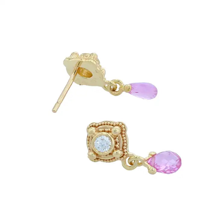 Diamond, Pink Sapphire Drop Earrings
