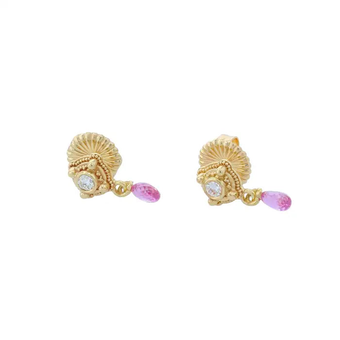 Diamond, Pink Sapphire Drop Earrings