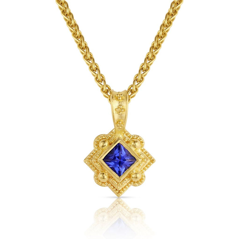Blue Sapphire Princess Cut Pendant