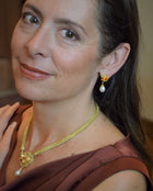 Flower Drop Earring, Mandarin Garnet, Ruby and Pearl