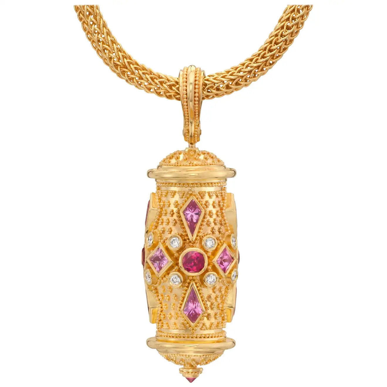 Prayer Wheel Pendant Ruby Sapphire Diamond