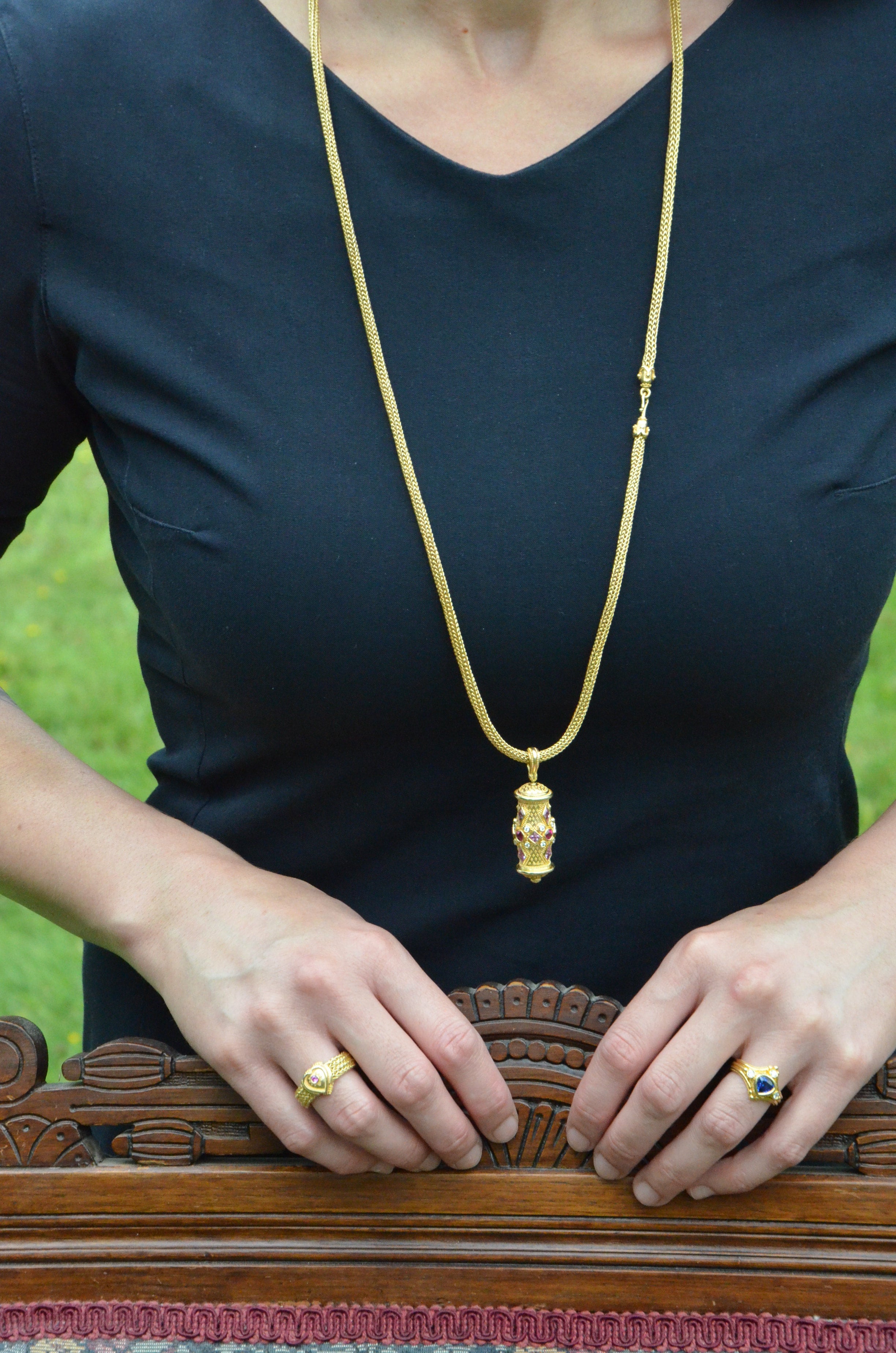 Prayer Wheel Pendant Ruby Sapphire Diamond