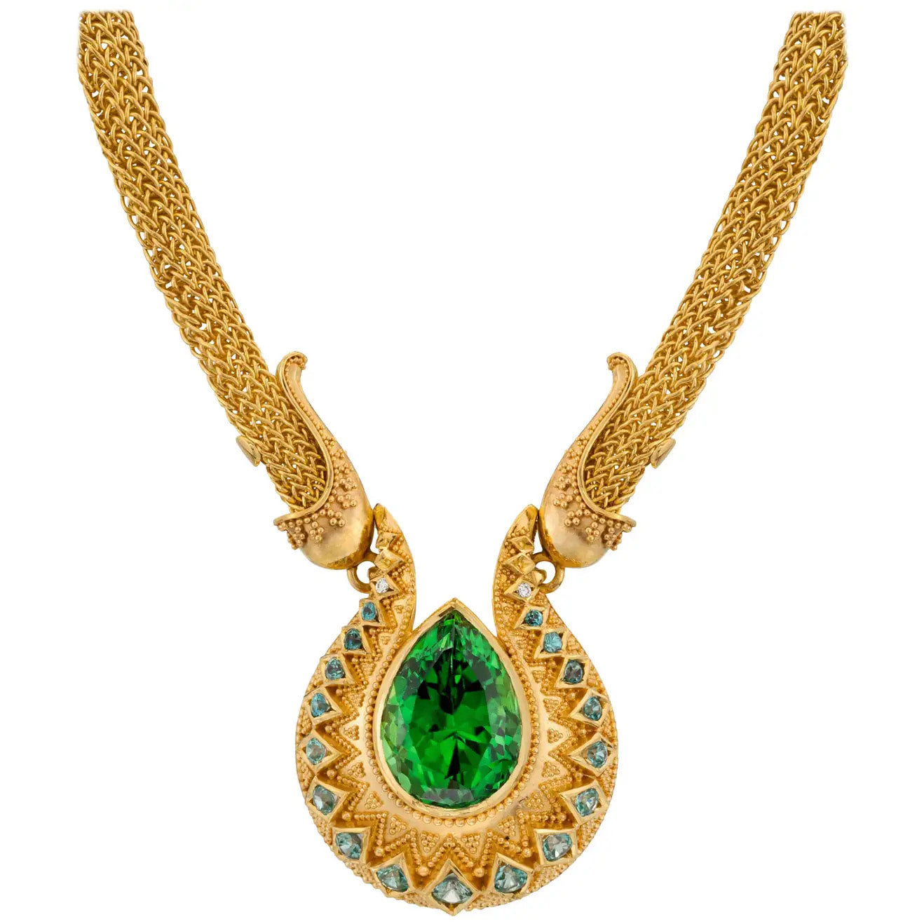 Chrome Tourmaline Drop Necklace, woven chain