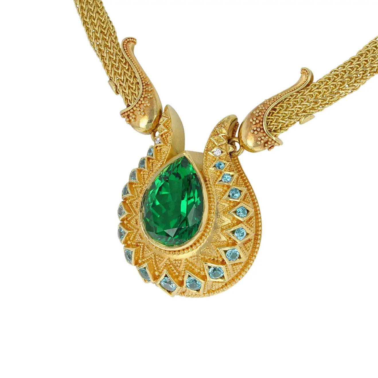 Chrome Tourmaline Drop Necklace, woven chain
