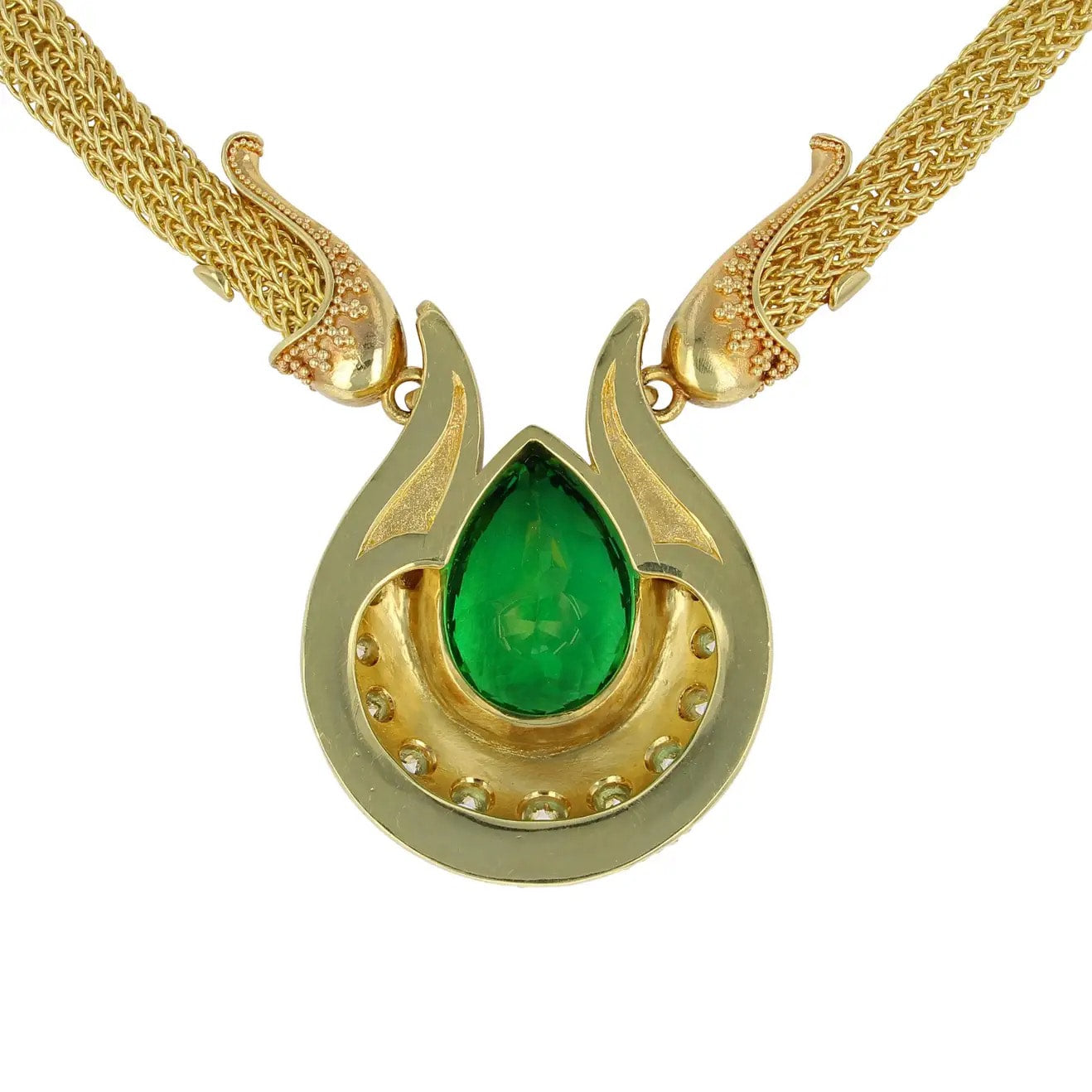 Chrome Tourmaline Drop Necklace, woven chain