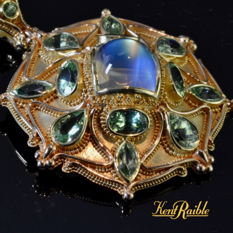 Rainbow Moonstone Mandala Pendant