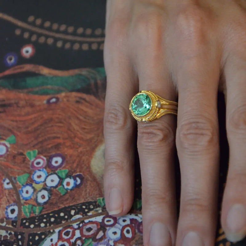 Seafoam Tourmaline, Diamond Cocktail ring