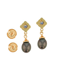Blue Sapphire and Black Pearl Dangle Earrings