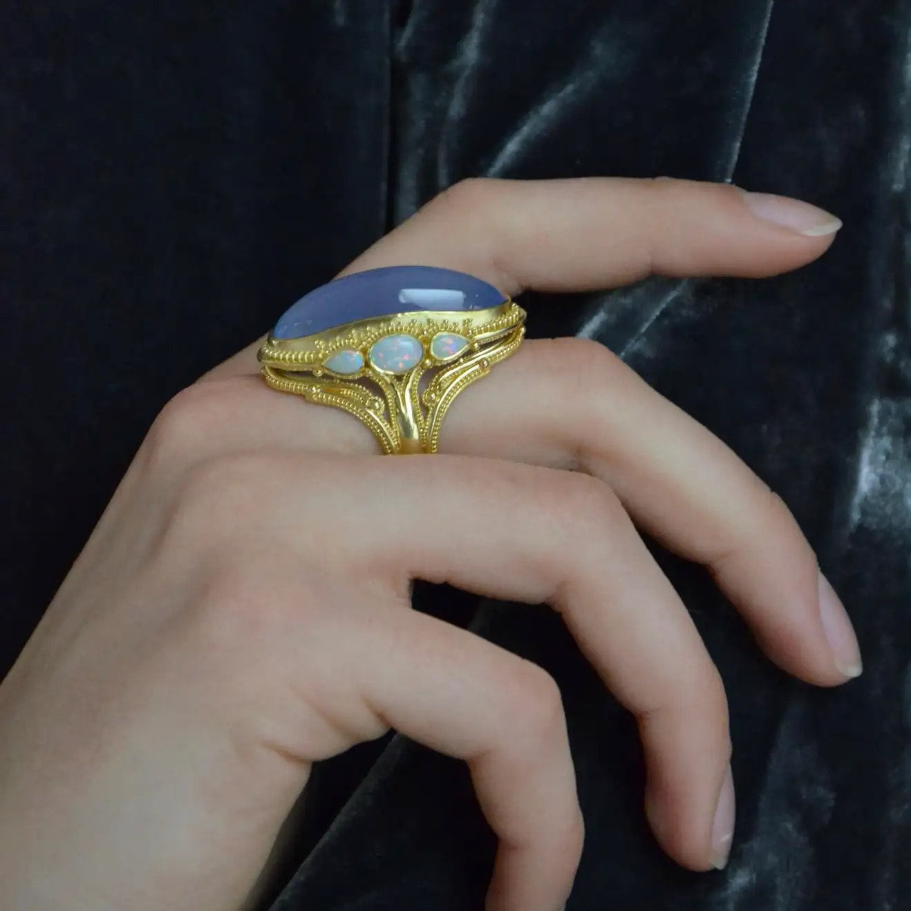 Chalcedony and Opal Cocktail Ring