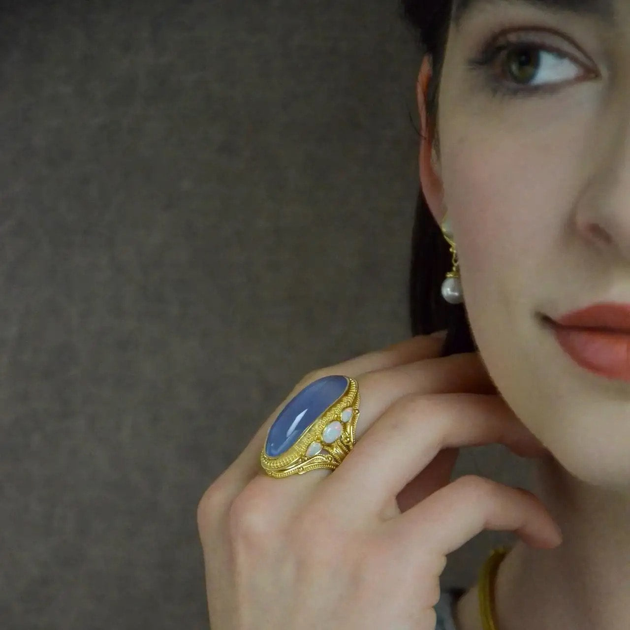 Chalcedony and Opal Cocktail Ring