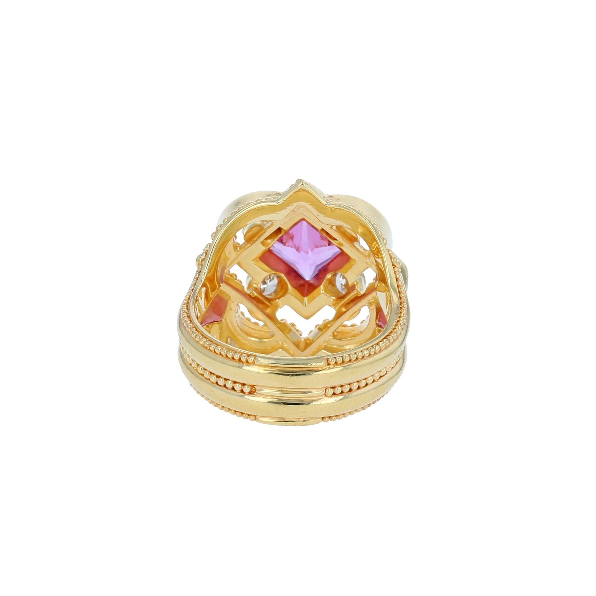 Princess Cut Pink Sapphire with Diamonds Cocktail Ring