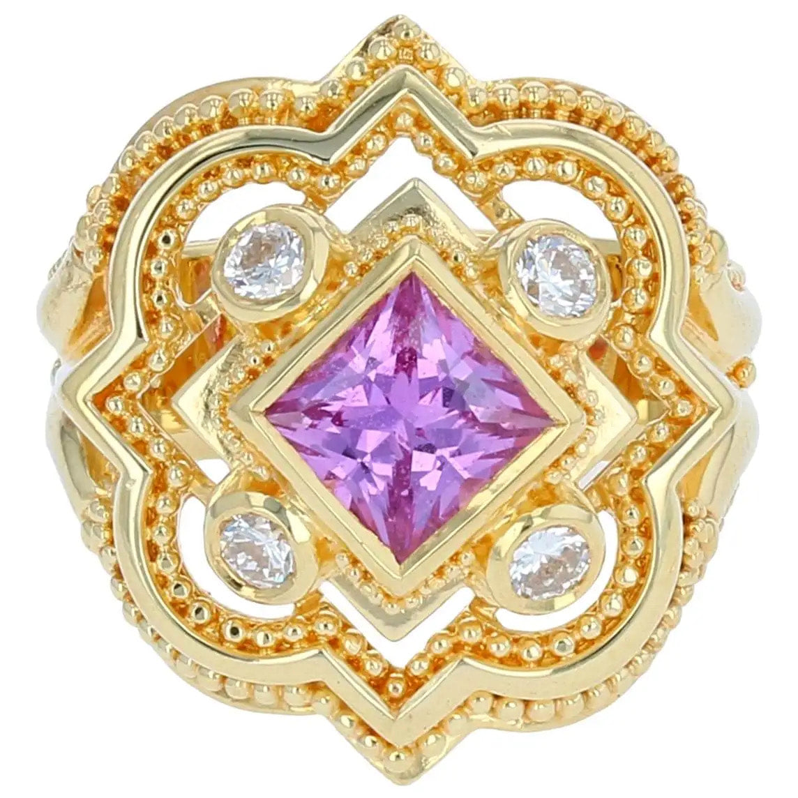 Princess Cut Pink Sapphire with Diamonds Cocktail Ring