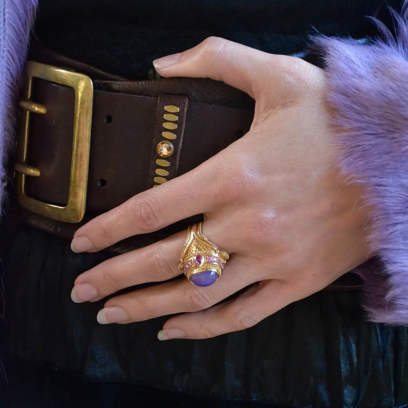 Holly Agate and Pink Sapphire Cocktail Ring