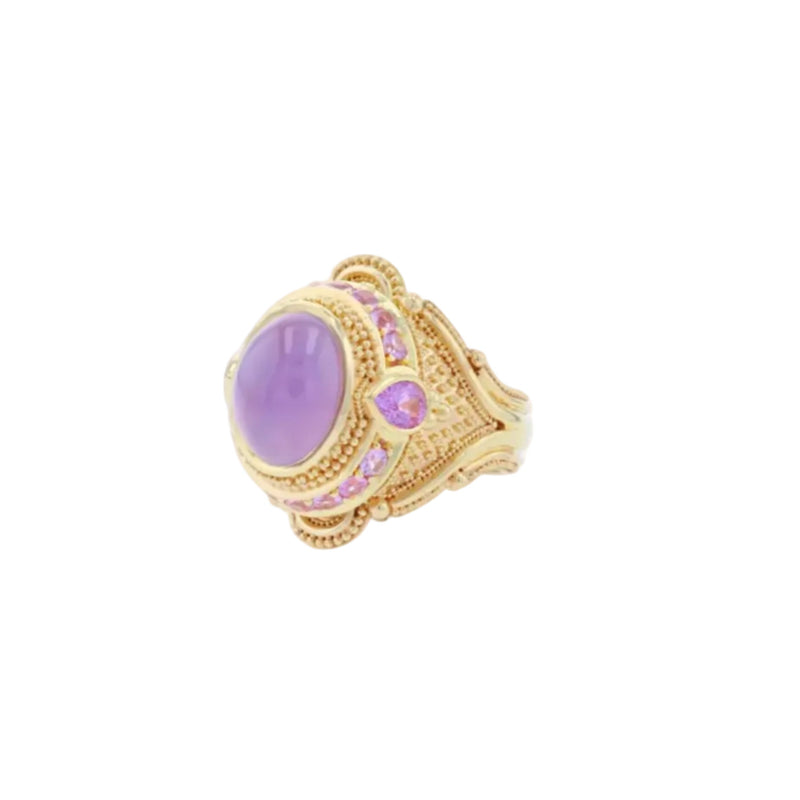 Holly Agate and Pink Sapphire Cocktail Ring