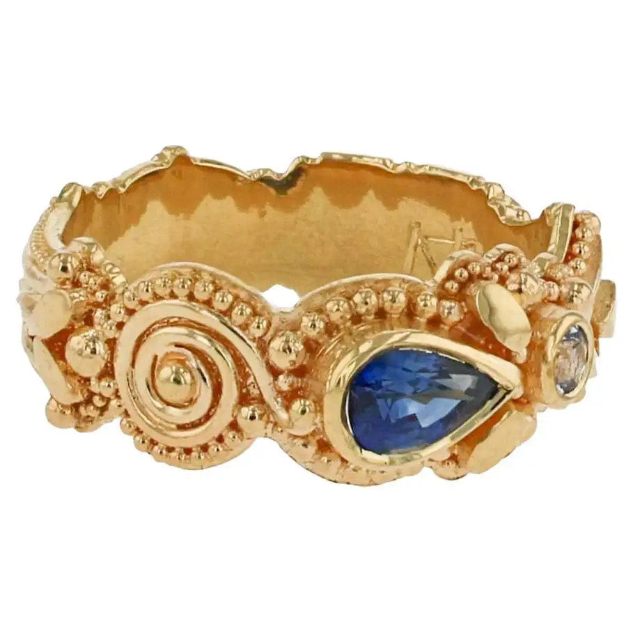 Spontaneity Ring, Blues Sapphire and Intricate Detail
