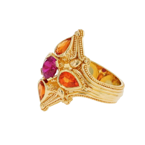 Ruby and Mandarin Garnet Cocktail Ring